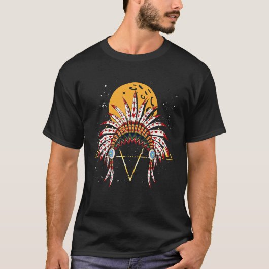 Indiase Veren Hoofdtooi Zonsondergang Native Ameri T-shirt (Voorkant)