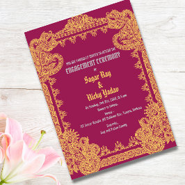 Indiase Verloving Ceremonie Intricate Ontwerp Roze Kaart