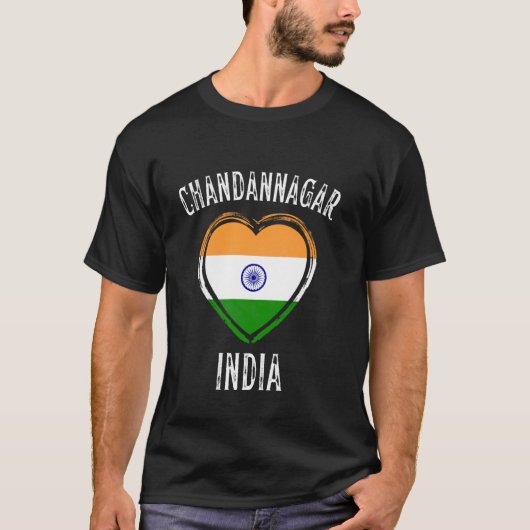 Indiase vlag Hart Chandannagar Stad T-shirt (Voorkant)