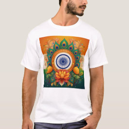 Indiase vlag met Lotus en Pauw veren T-shirt