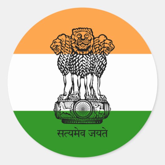 Indiase Vlag & Wapen, Vlag van India Ronde Sticker (Voorkant)