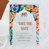 Indiase volkskunst olifant bruiloft Save the Date Acryl Uitnodigingen
