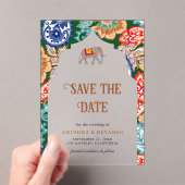Indiase volkskunst olifant bruiloft Save the Date Acryl Uitnodigingen (Insitu (Draagbaar))