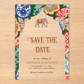 Indiase volkskunst olifant bruiloft Save the Date Acryl Uitnodigingen (Voorkant)