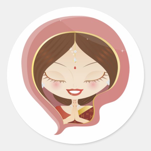 Indiase vrouw die bidt ronde sticker (Voorkant)