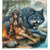 Indiase vrouw en haar sterke wolvenvriend douchegordijn (Voorkant)