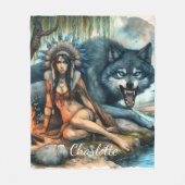 Indiase vrouw en haar sterke wolvenvriend fleece deken (Voorkant)