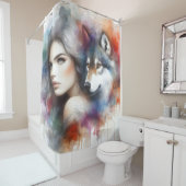 Indiase vrouw en wolf geest van het wild douchegordijn (In situ)