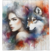 Indiase vrouw en wolf geest van het wild douchegordijn (Voorkant)