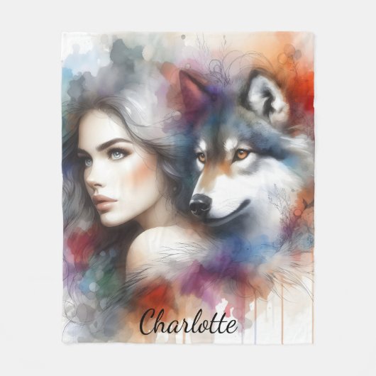 Indiase vrouw en wolf geest van het wild fleece deken (Voorkant)