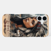 Indiase vrouw en wolf vintage ontwerp iPhone hoesje (Achterkant horizontaal)