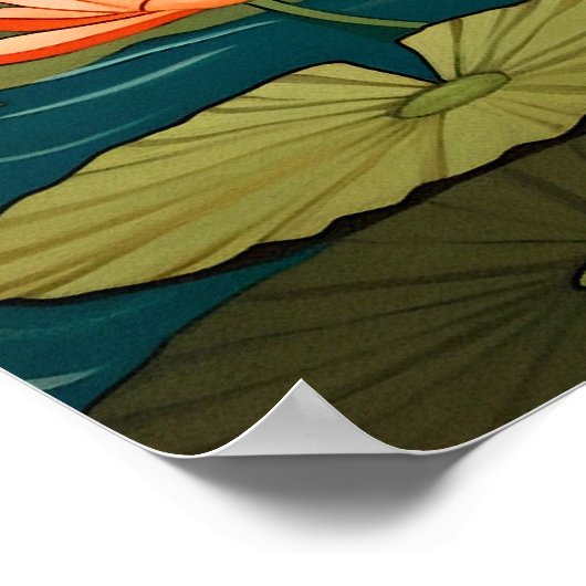 Indiase vrouw in een vijver omringd door lotusbloe poster (Hoek)