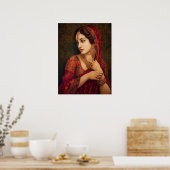 Indiase vrouw in Red Saree Portret Painting Poster (Keuken)