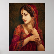 Indiase vrouw in Red Saree Portret Painting