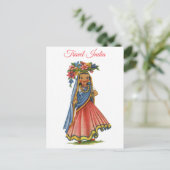 Indiase vrouw in Sari Reizen Briefkaart (Staand voorkant)