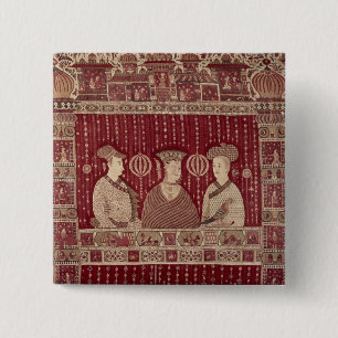 Indiase vrouw met Europese handelaren, Madras Vierkante Button 5,1 Cm