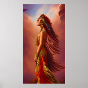 Indiase vrouw rood gouden jurk veer 2 poster