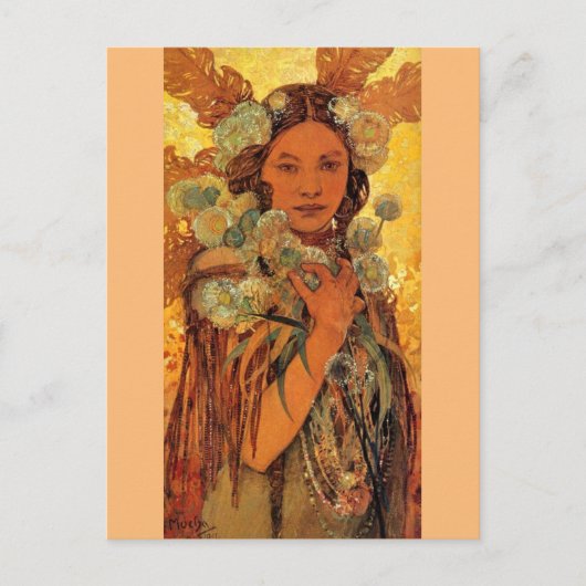 Indiase vrouw van alfons Mucha - Art Nouveau Briefkaart (Voorkant)