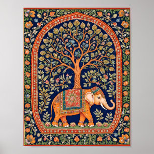 Indiase wandtapijt van heilige boom en heilige oli poster