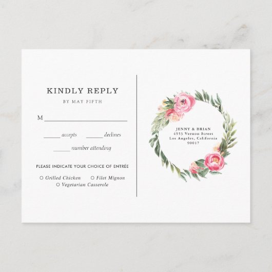 Indiase zomer bloemenbruiloft RSVP w/Meal Uitnodiging Briefkaart (Achterkant)