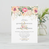 Indiase zomer | Waterverf roze pioenen bruiloft Kaart (Staand voorkant)