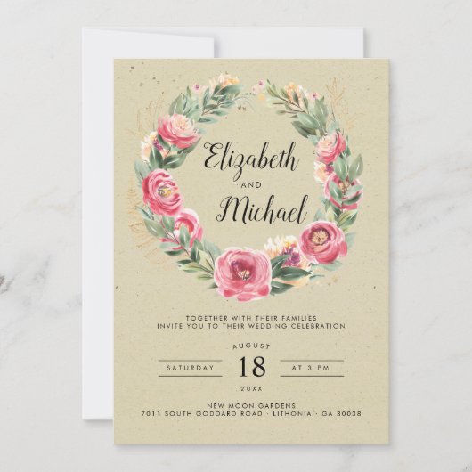 Indiase zomer | Waterverf roze pioenen bruiloft Kaart (Voorkant)