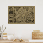  indicatieve kaart Alabama en Mississippi Poster (Keuken)