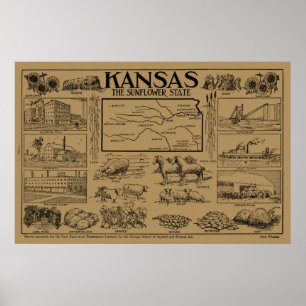  indicatieve kaart van Kansas (1912) - Tan Poster