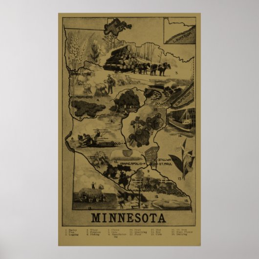  indicatieve kaart van Minnesota (1921) - Tan Poster (Voorkant)