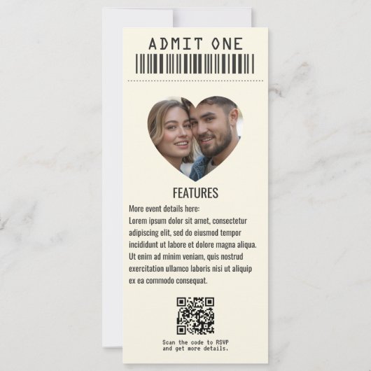 Indie Acoustic Rock ’n’ Roll Wedding Ticket Kaart (Achterkant)