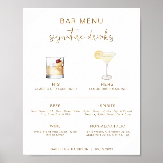 INDIE Boheemse Cocktail Signature Drank Bar Menu Poster (Voorkant)
