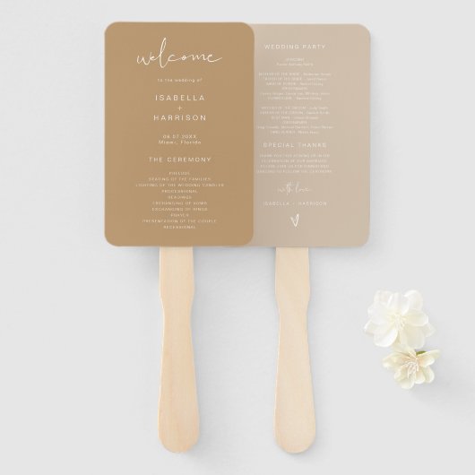 INDIE Bohemian Earth Toned beige Wedding Programme Handwaaier (Voorkant en achterkant)