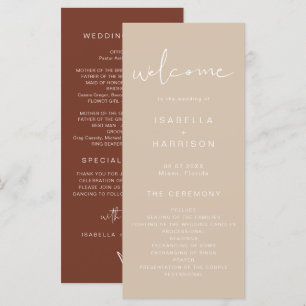INDIE Bohemian Earth Toned beige Wedding Programme Menu