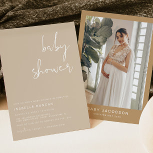 INDIE Boho Aardetone Beige Baby Shower Uitnodiging