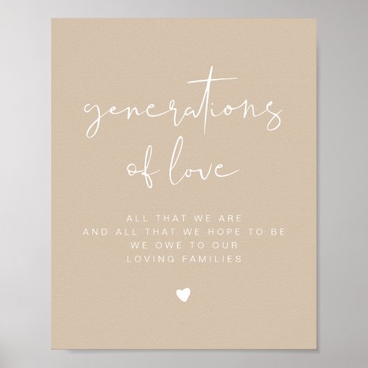 INDIE Boho Beige Generations of Love Wedding Sign Poster (Voorkant)