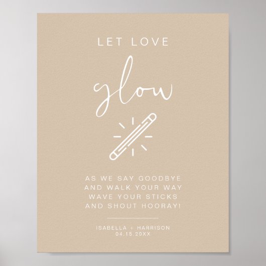 INDIE Boho Beige Let Love Glow Wedding Sign Poster (Voorkant)