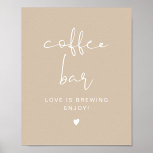 INDIE Boho Beige Minimalist Coffee Bar Teken Poster