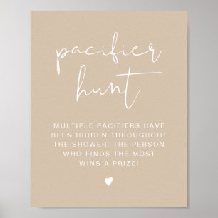 INDIE Boho Beige Pacifier Hunt Baby shower Game Po Poster
