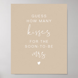INDIE Boho Beige raden hoeveel Kisses Bridal Sign Poster