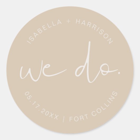 INDIE Boho Beige Wedding Classic Round Sticker (Voorkant)