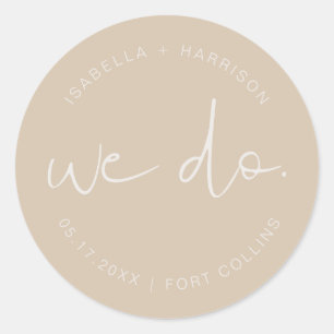 INDIE Boho Beige Wedding Classic Round Sticker