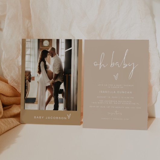 INDIE Boho Earth Toned Beige Oh Baby Baby shower Kaart