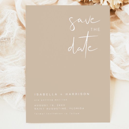 INDIE Boho Earth Toned beige Save the Date Kaart
