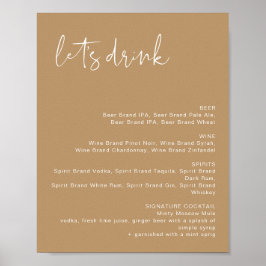 INDIE Boho Earth Toned Let's Drink Bar Menu Sign Poster