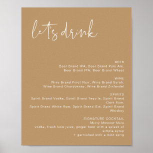 INDIE Boho Earth Toned Let's Drink Bar Menu Sign Poster