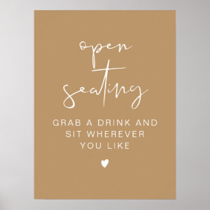 INDIE Boho Minimalist Wedding Open Seating Sign Poster