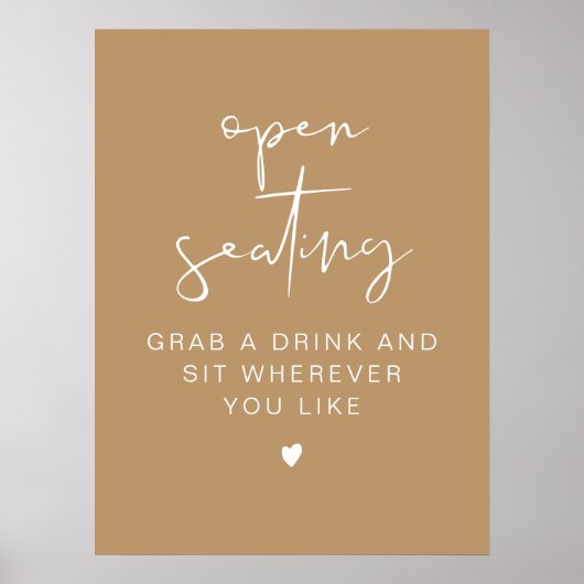 INDIE Boho Minimalist Wedding Open Seating Sign Poster (Voorkant)