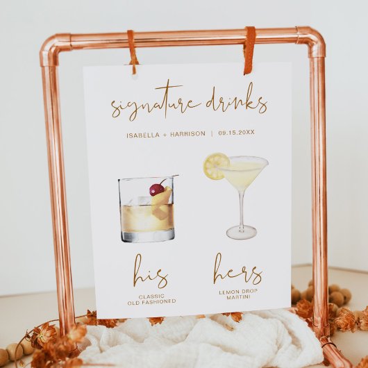 INDIE Boho Watercolor Cocktail Signature Drank Poster