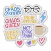 Indie Chaos Sticker Pack -10 Die-Cut Vibe Stickers (Voorkant)