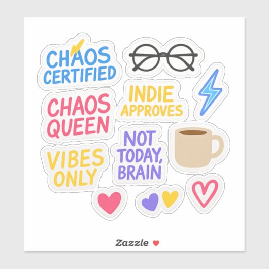 Indie Chaos Sticker Pack -10 Die-Cut Vibe Stickers (Vel)